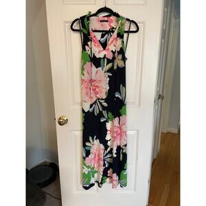 Tommy Hilfiger Dress Women's Isla Floral Size 8 Midi Navy Pink Green Stretch